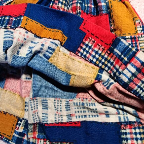 Vintage 1970's Girls 3T 4T Peasant Handmade Patchwork Plaid Elastic Waist Skirt - Picture 4 of 6
